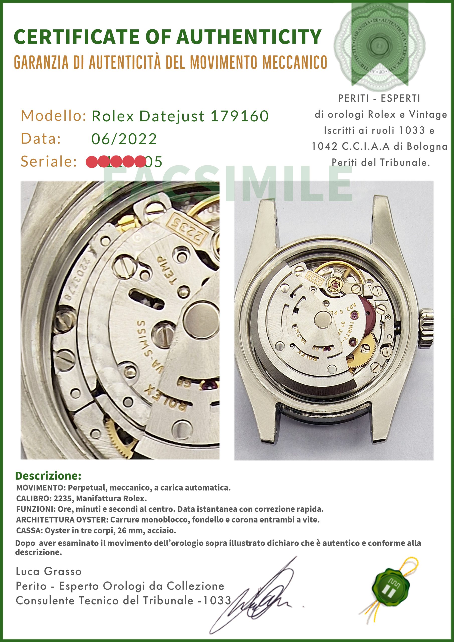 Rolex Datejust 26 Bianco Oyster 179160 White Milk - immagine 6