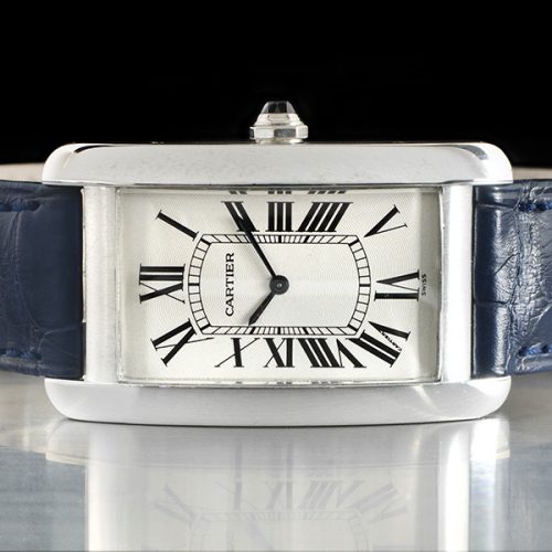 Cartier Tank Americaine LM W2601356 Oro Bianco Quadrante Argento Numeri Romani