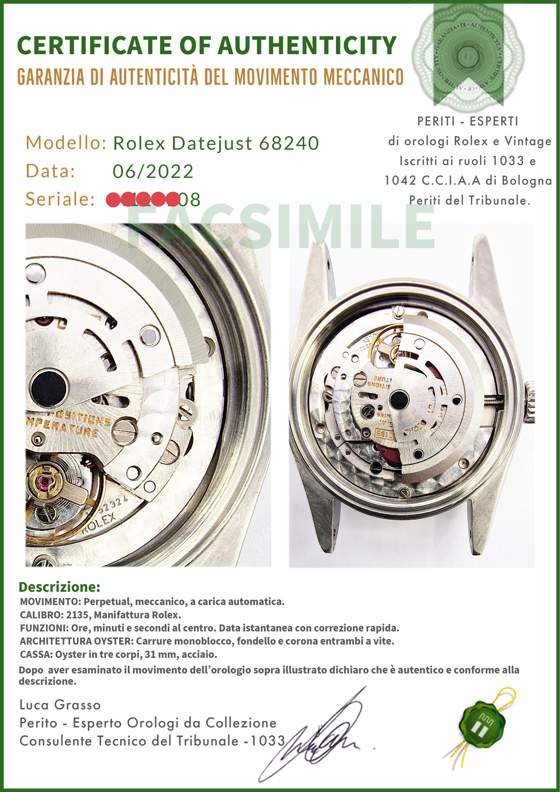 Rolex Datejust 31 Oyster Quadrante Madreperla Arabi 68240 - immagine 6