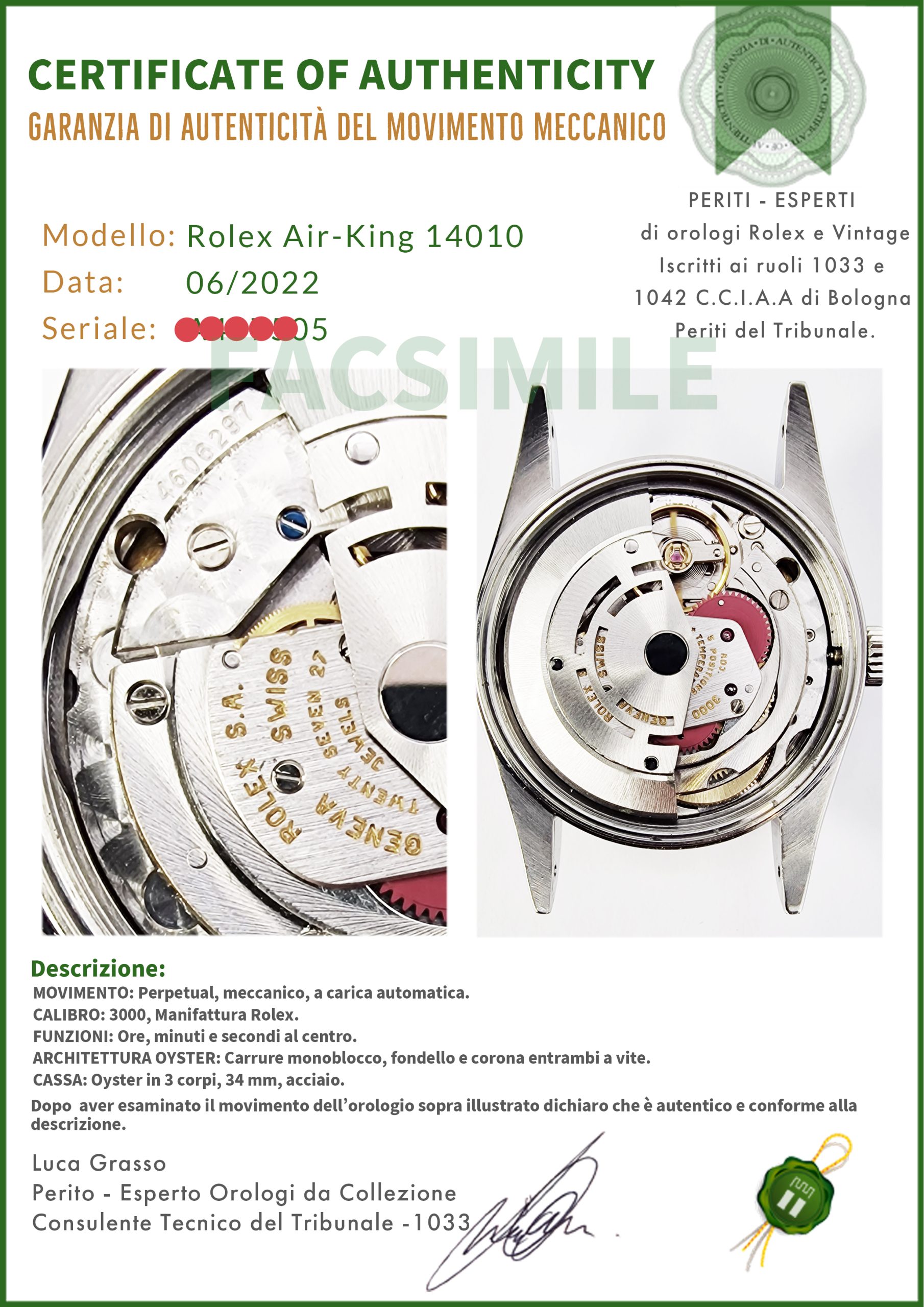 Rolex Air-King 34 Bianco Oyster 14010 White Milk Romani - immagine 6