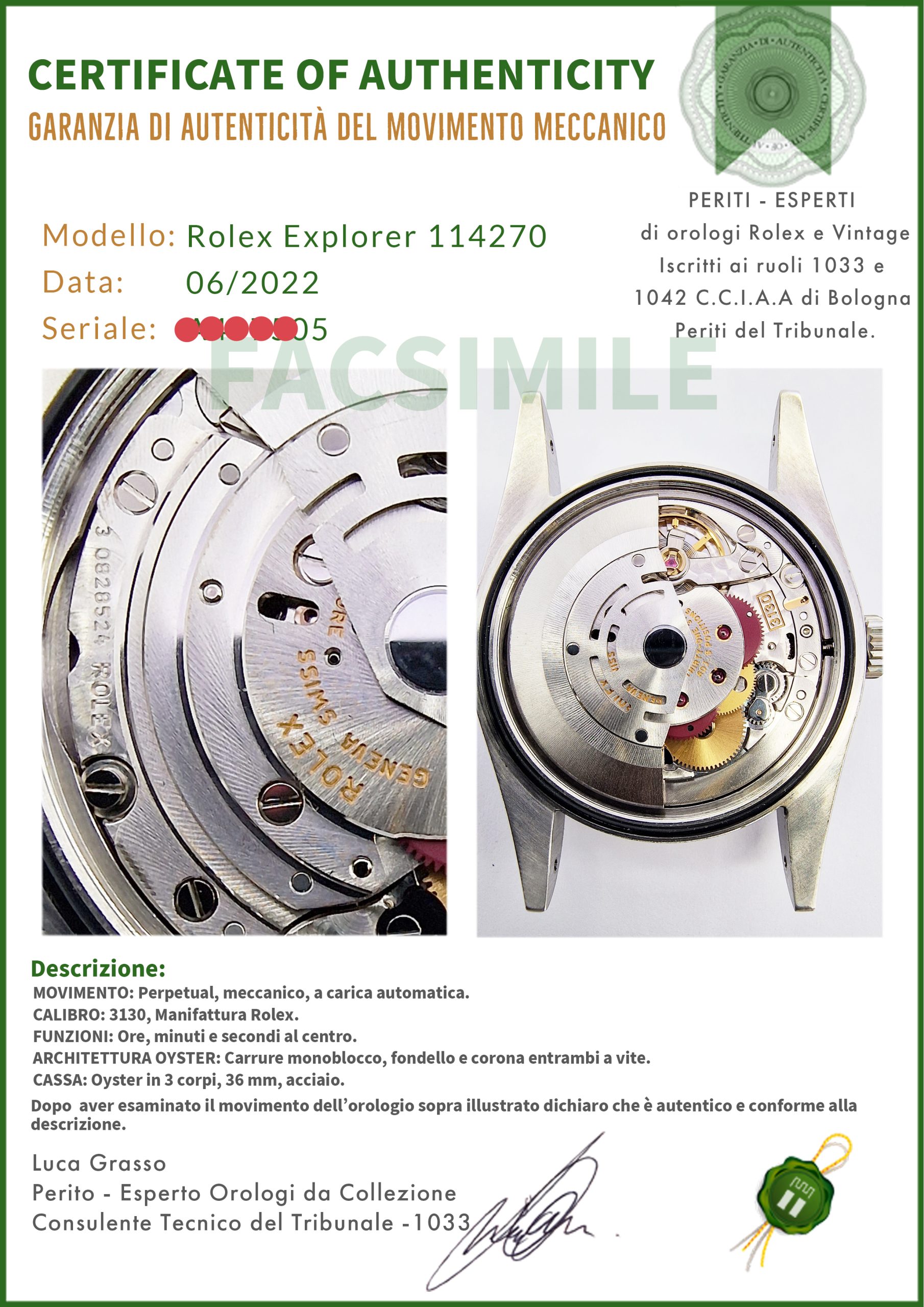 Rolex Explorer 114270 RRR Oyster Quadrante Nero 369 - immagine 7