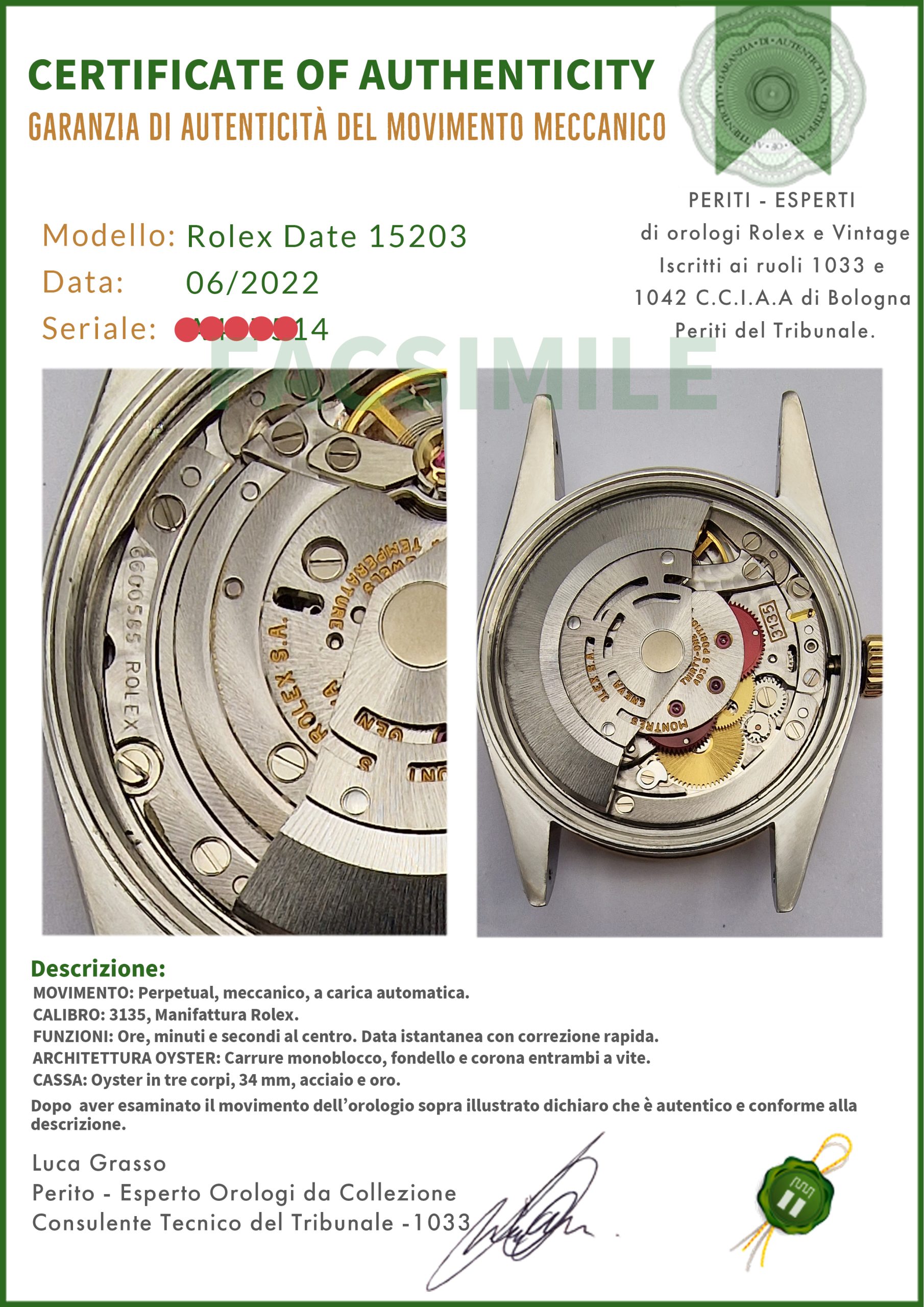 Rolex Date 34 15203 Oyster Quadrante Rodio Arabi - immagine 7