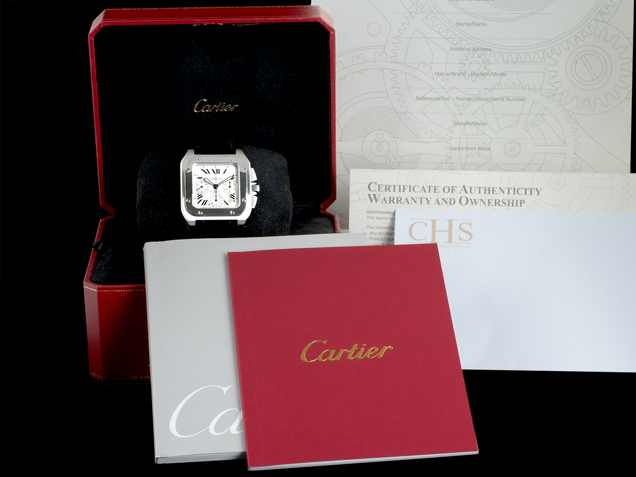 Cartier Santos 100 XL Chrono 2740 Quadrante Argento Romani - immagine 5